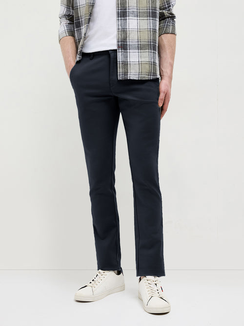 Navy Solid Casual Trousers