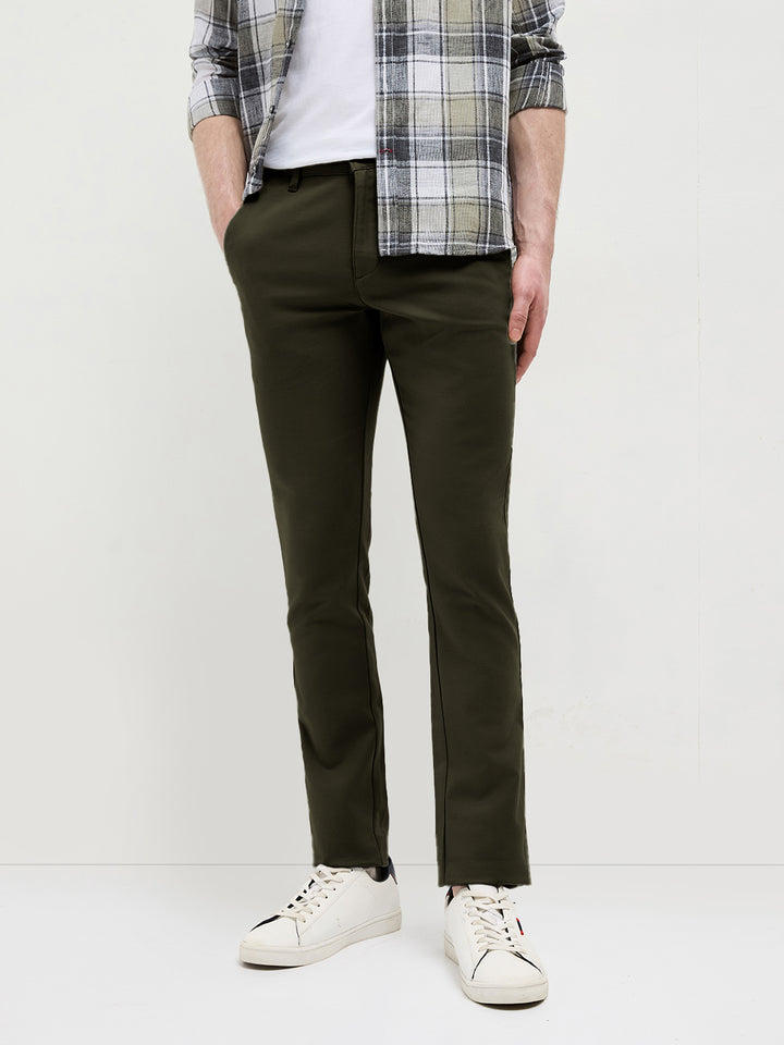 Dark Olive Solid Casual Trousers