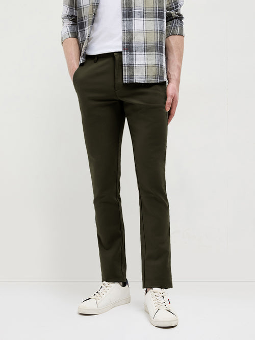 Dark Olive Solid Casual Trousers