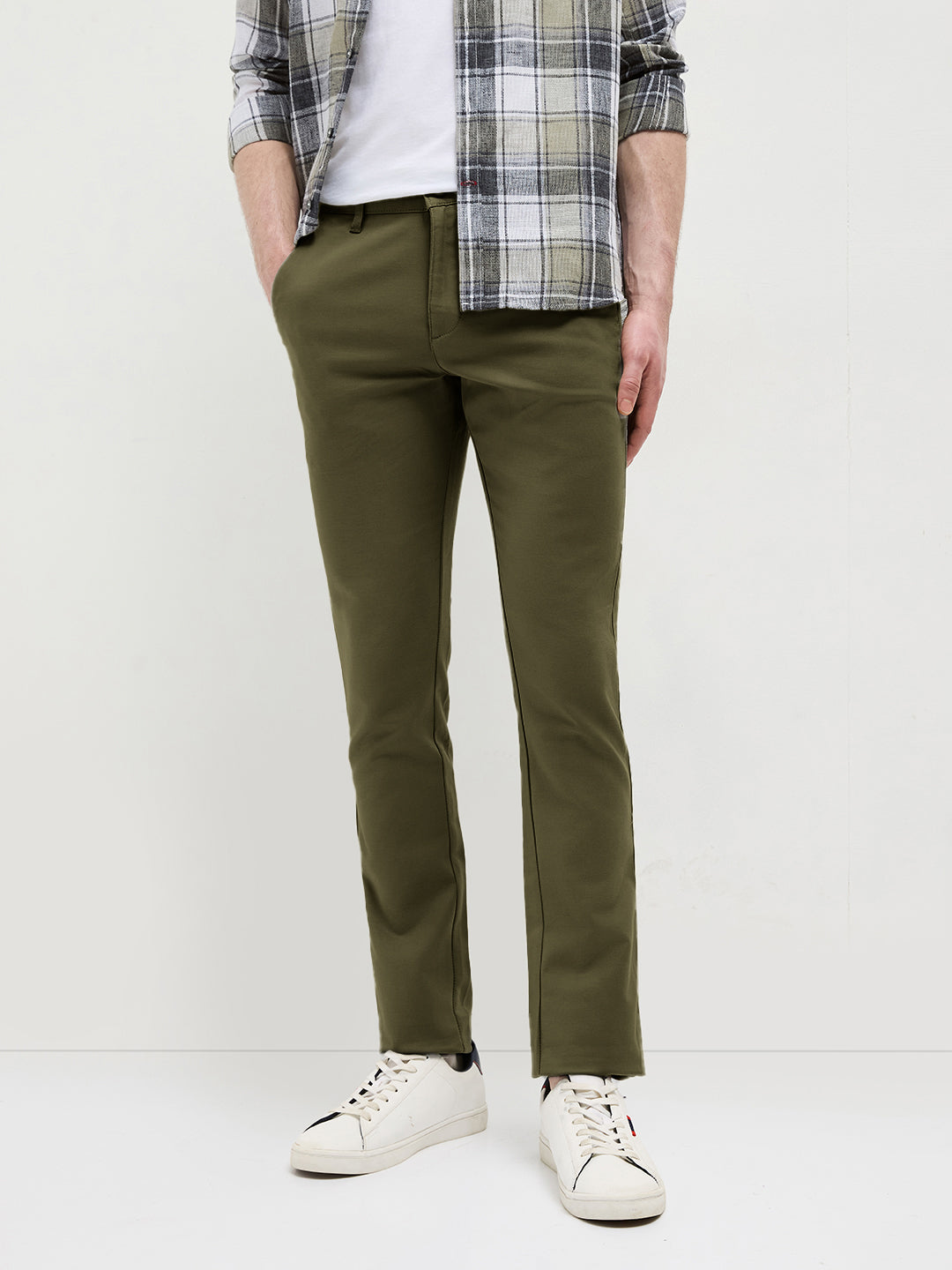Olive Earth Solid Casual Trousers