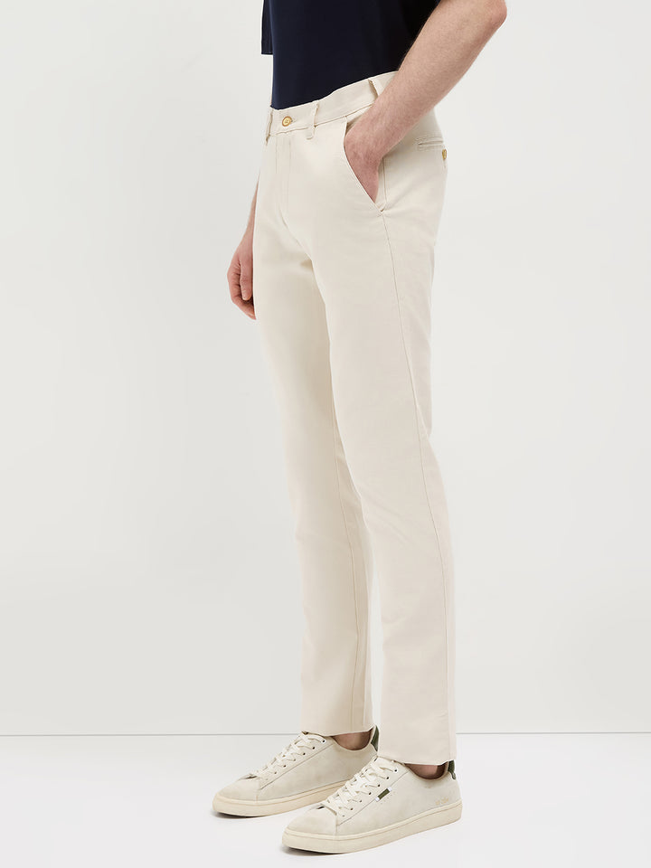 Beige Solid Casual Trousers
