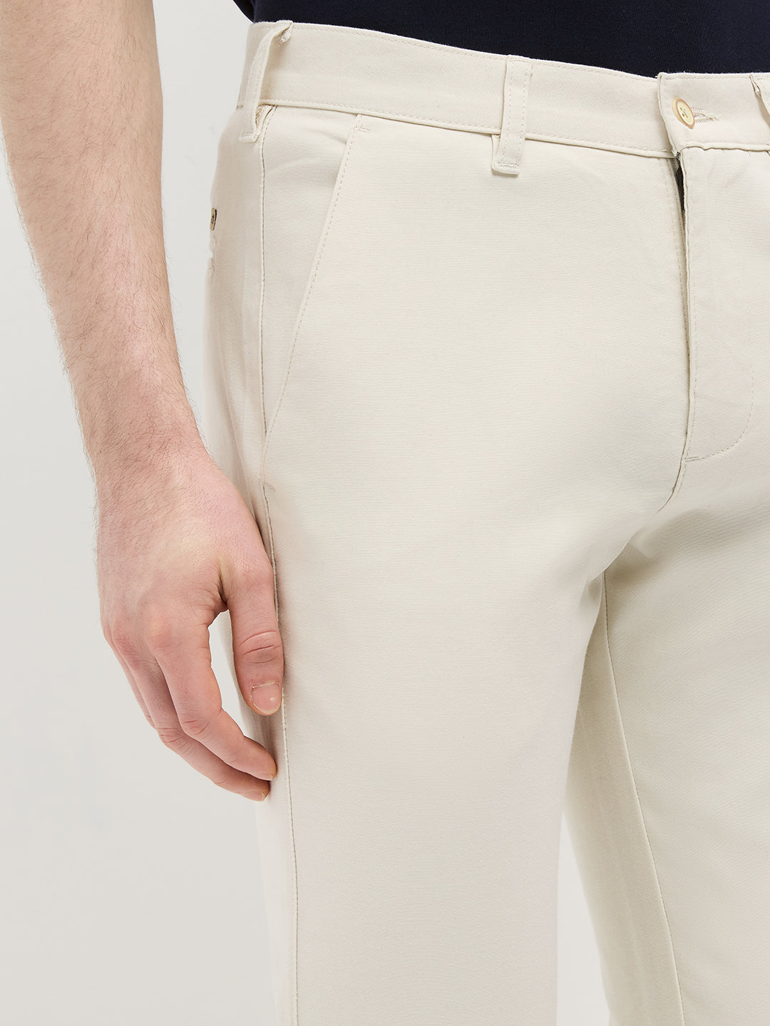 Beige Solid Casual Trousers