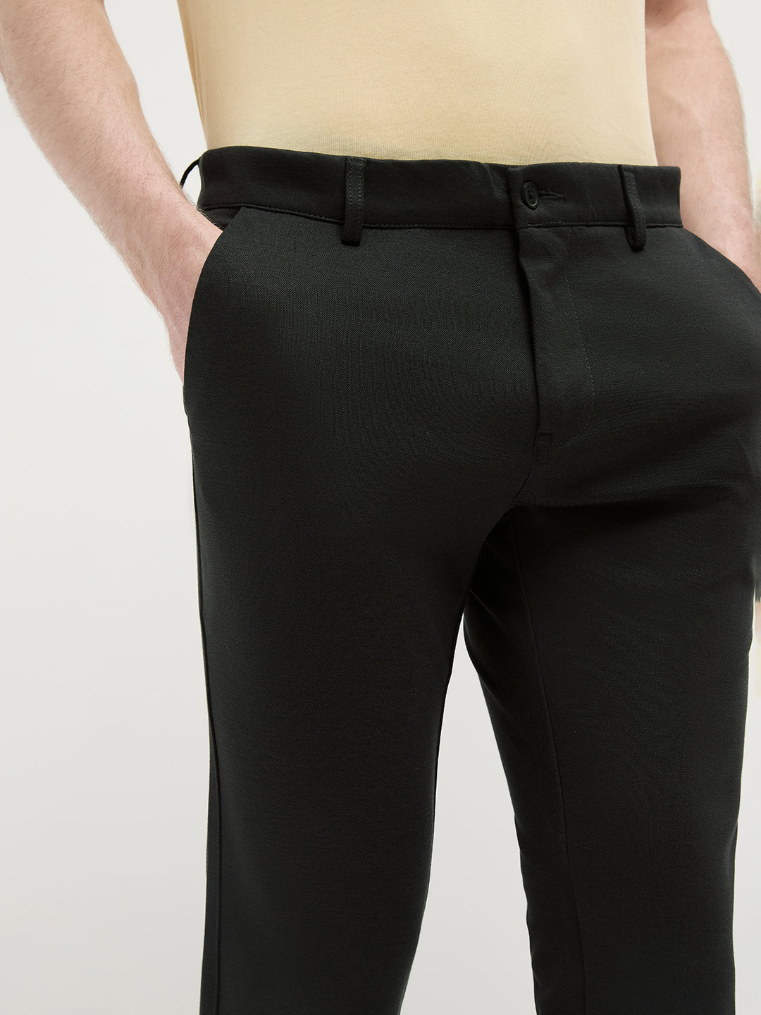 Black  Stretchable Solid Trouser