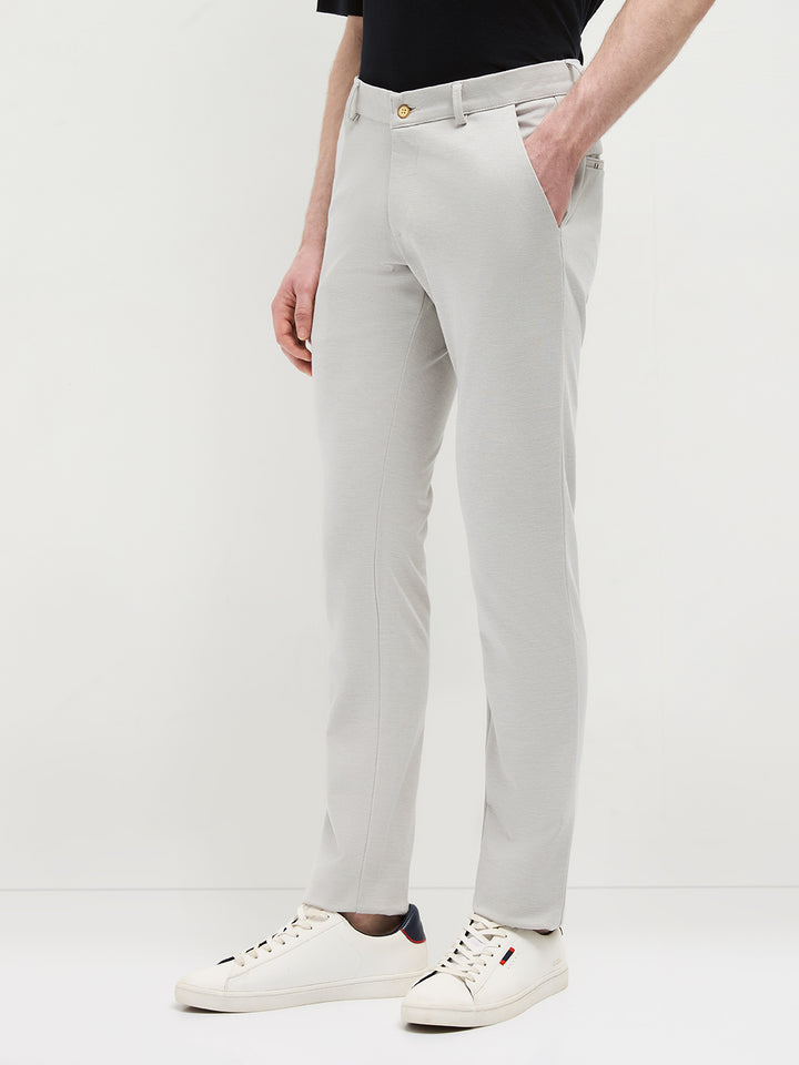 Cream Strechable Solid Trouser