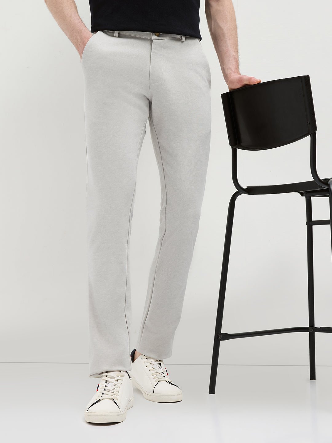 Cream Strechable Solid Trouser