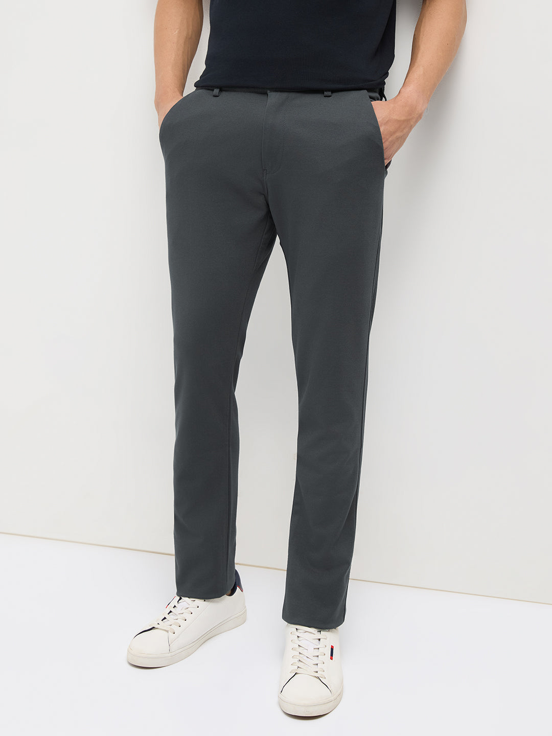 Dark Grey Strechable Solid Trouser