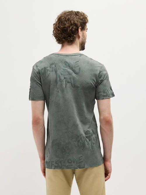 Leaf Green Printed Crew Neck T Shirt