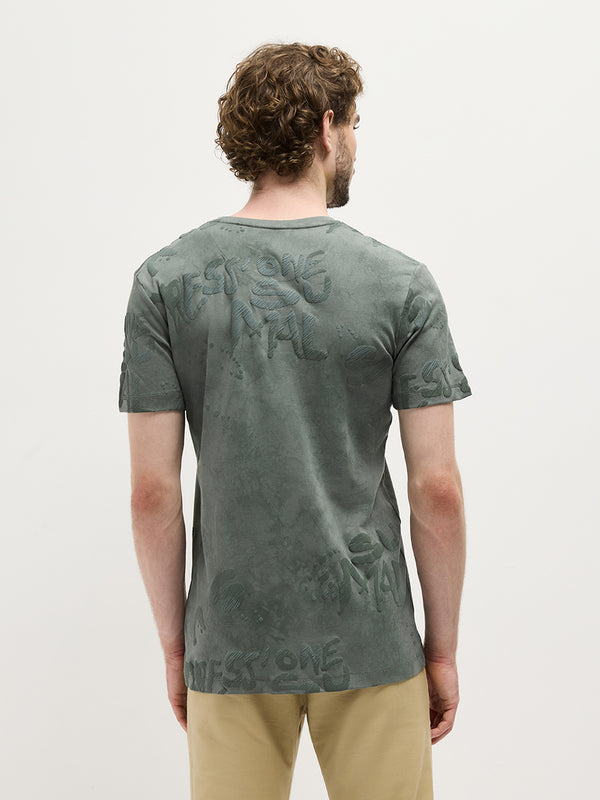Leaf Green Printed Crew Neck T Shirt