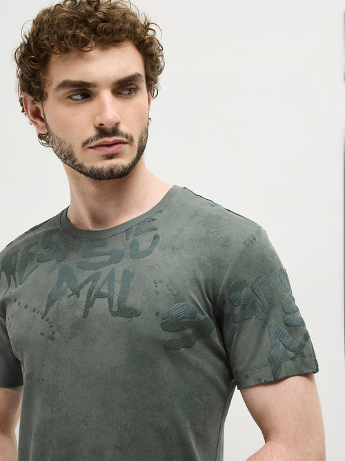 Leaf Green Printed Crew Neck T Shirt