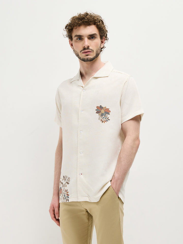 Beige Floral Printed Casual Shirt