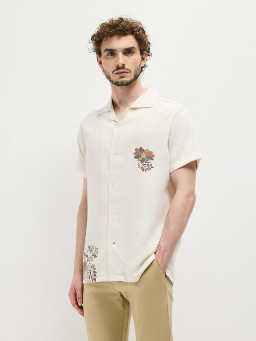 Beige Floral Printed Casual Shirt