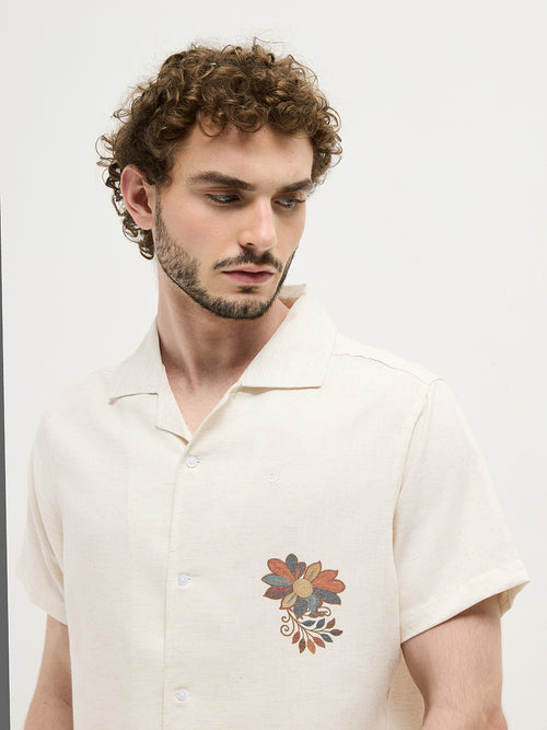 Beige Floral Printed Casual Shirt