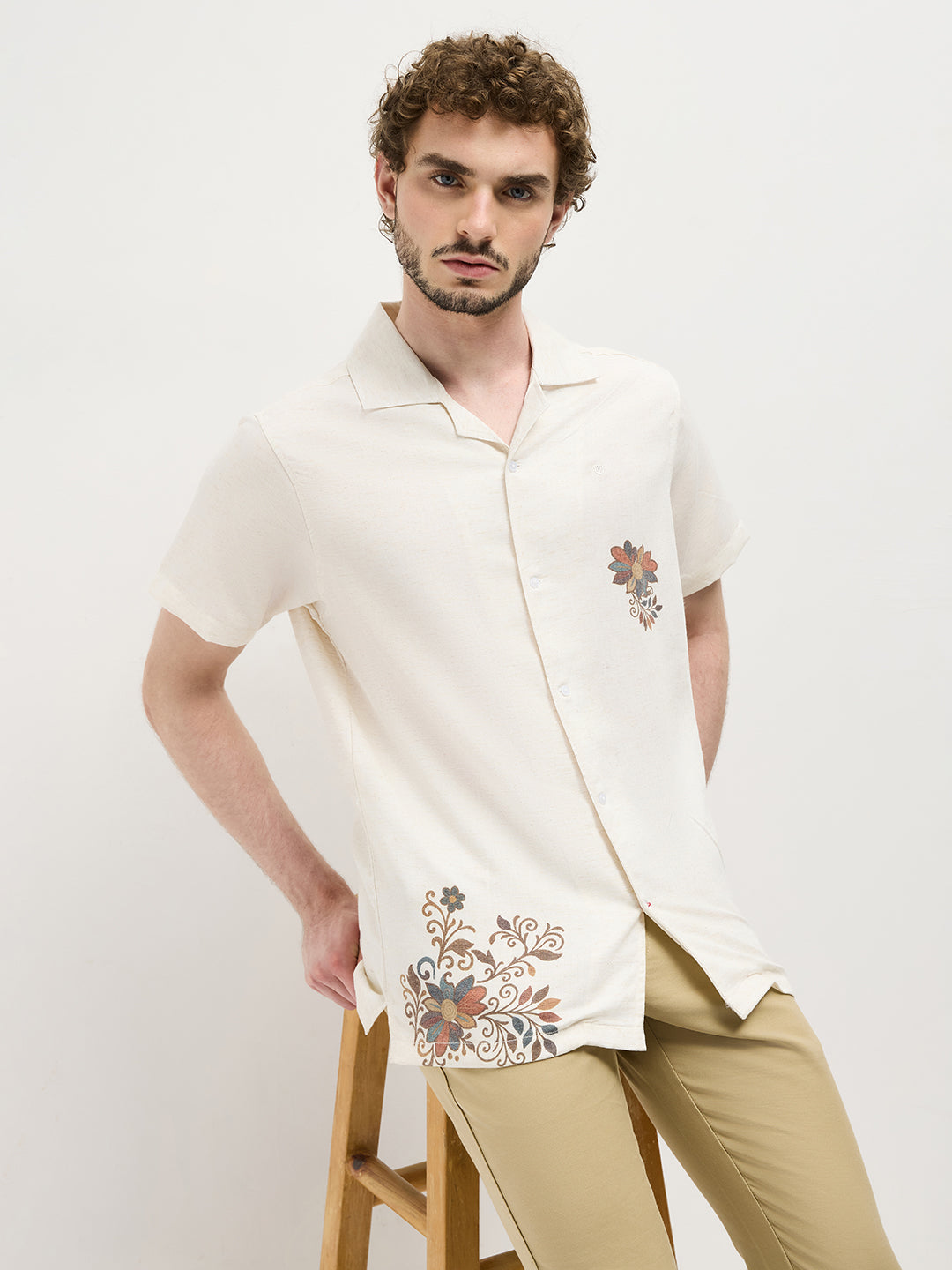 Beige Floral Printed Casual Shirt