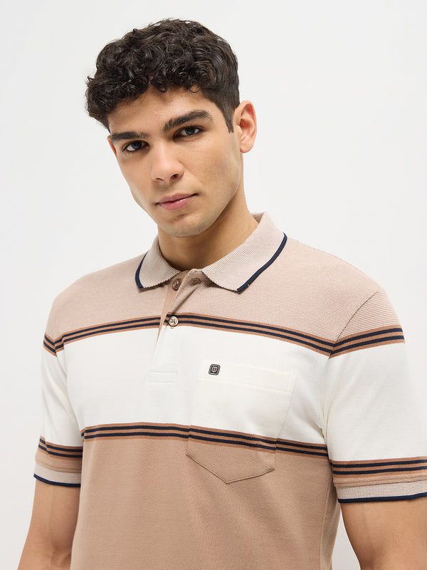 Brown Stripes Polo T Shirt