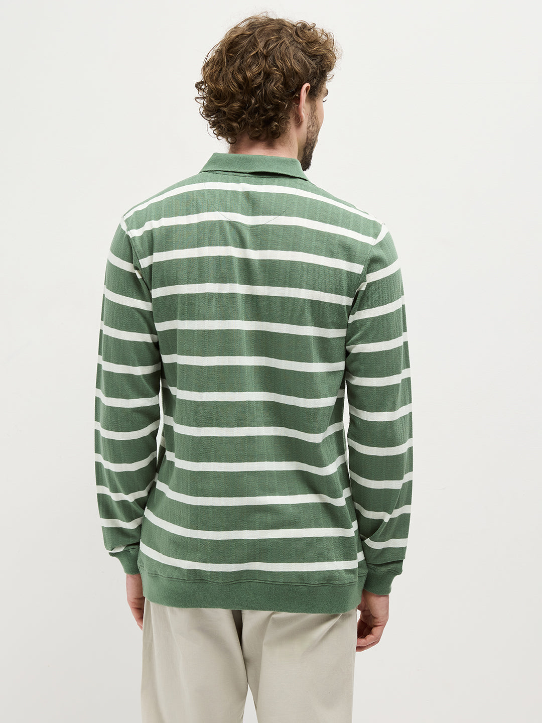 Olive Zipper Stripes Polo T Shirt