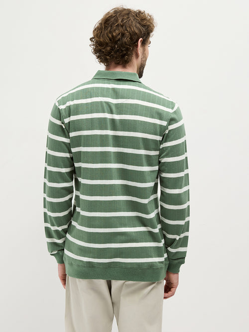 Olive Zipper Stripes Polo T Shirt