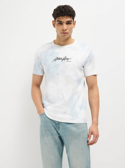 Sky Blue Printed Crew Neck T Shirt