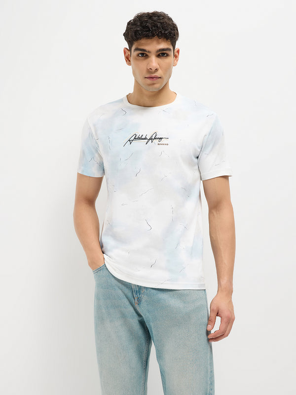 Sky Blue Printed Crew Neck T Shirt