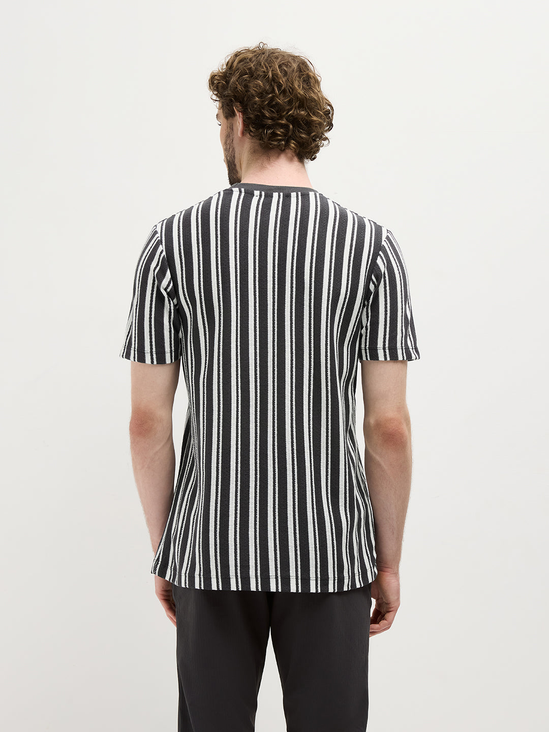 Black Vertical Stripes Crew Neck T Shirt