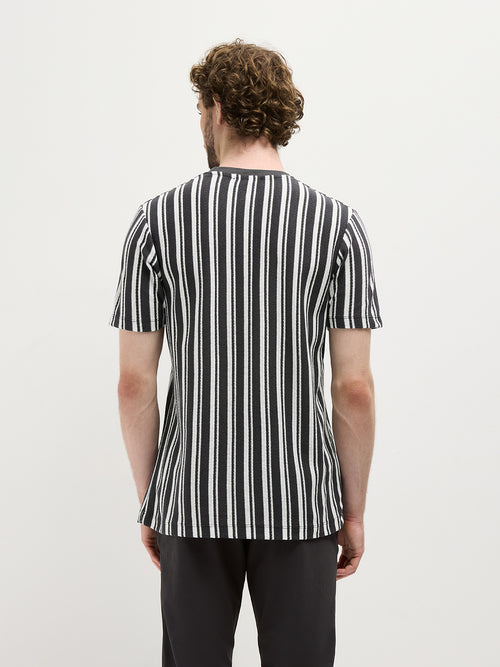 Black Vertical Stripes Crew Neck T Shirt