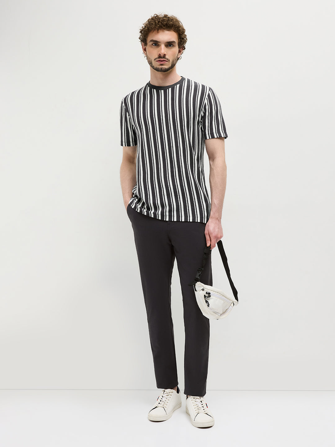 Black Vertical Stripes Crew Neck T Shirt