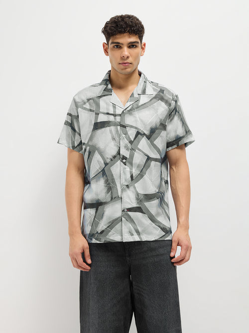 Cement Grey Line Printed Casual Shirt