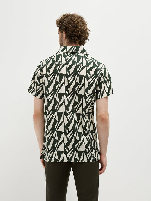 Olive Green Geometric Printed Casual Shirt