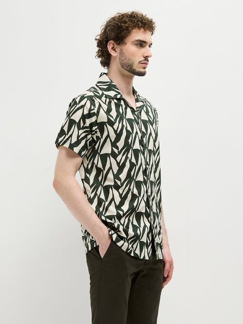 Olive Green Geometric Printed Casual Shirt