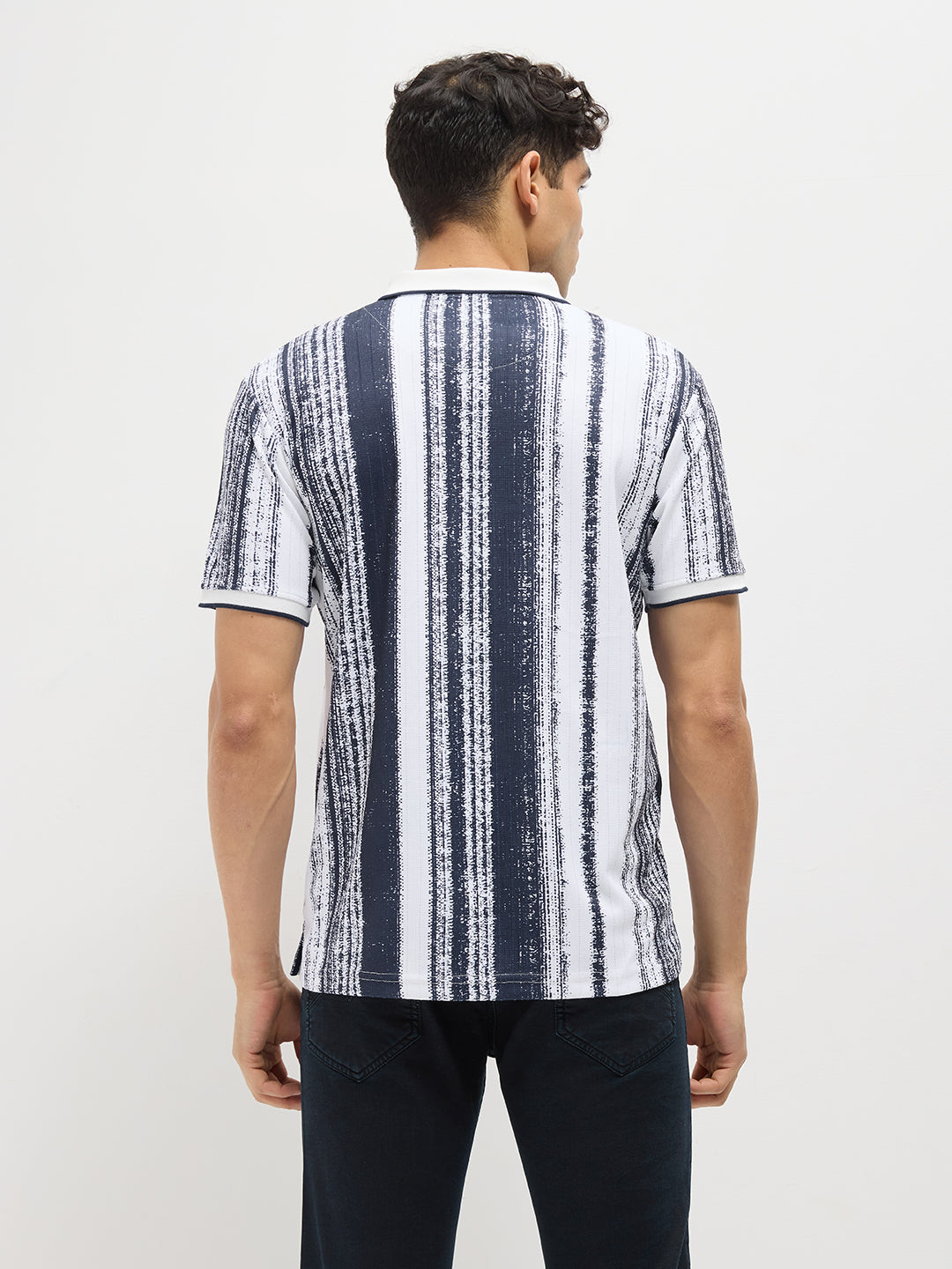 Ink Blue Stripes Polo T Shirt