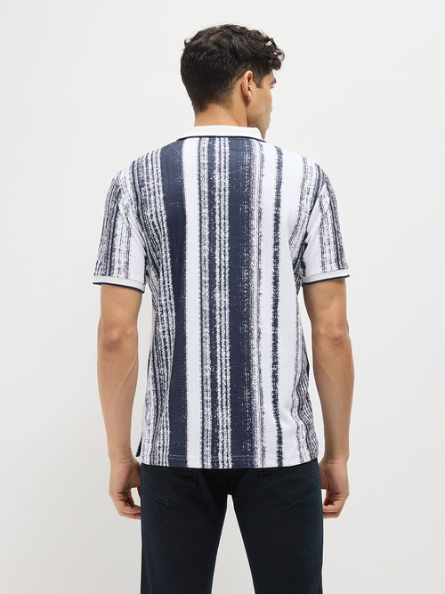 Ink Blue Stripes Polo T Shirt