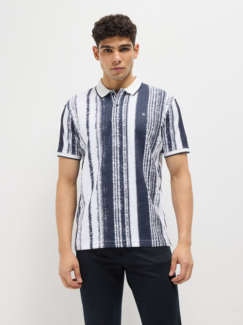 Ink Blue Stripes Polo T Shirt