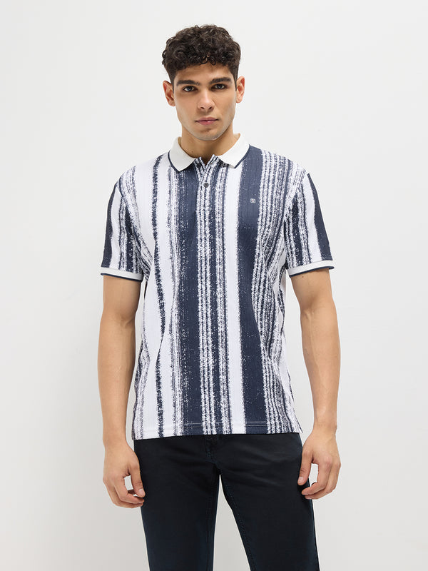 Ink Blue Stripes Polo T Shirt