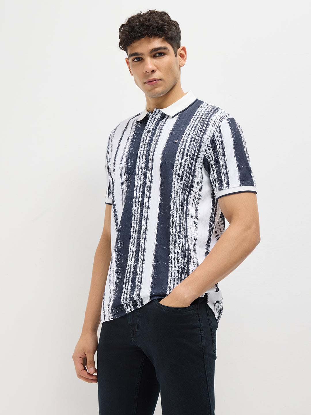 Ink Blue Stripes Polo T Shirt