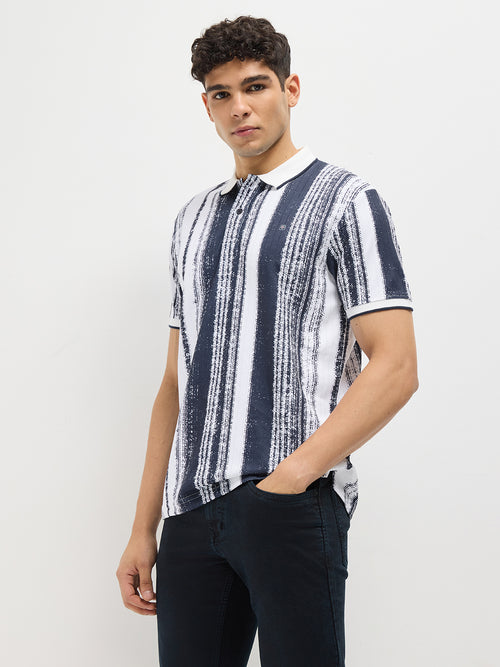 Ink Blue Stripes Polo T Shirt
