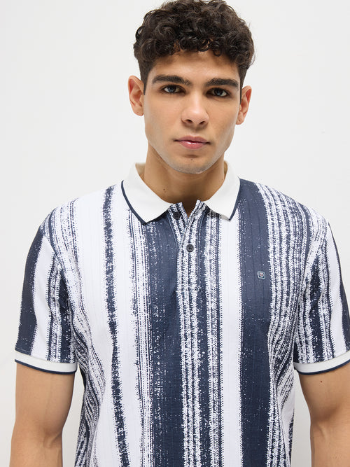 Ink Blue Stripes Polo T Shirt