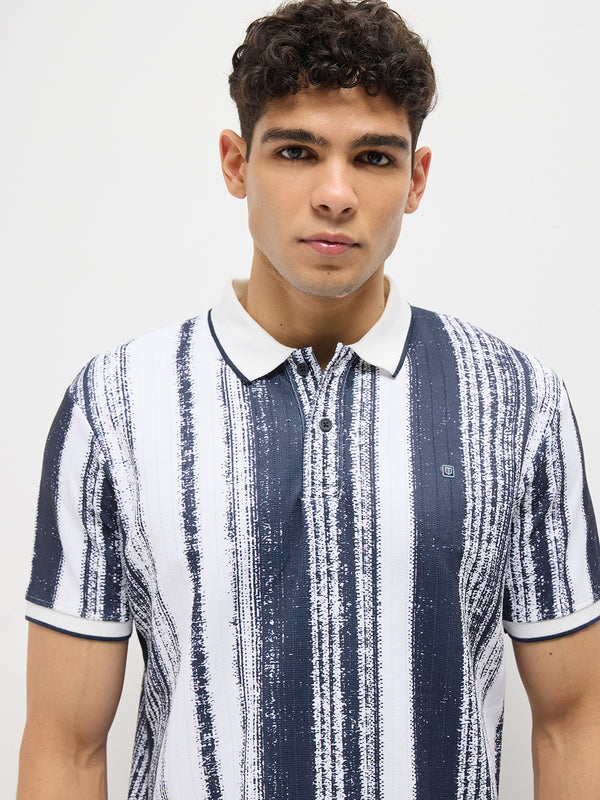 Ink Blue Stripes Polo T Shirt