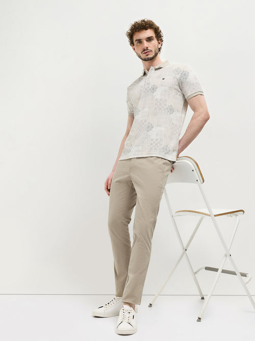 Beige Digital Printed Polo T Shirt