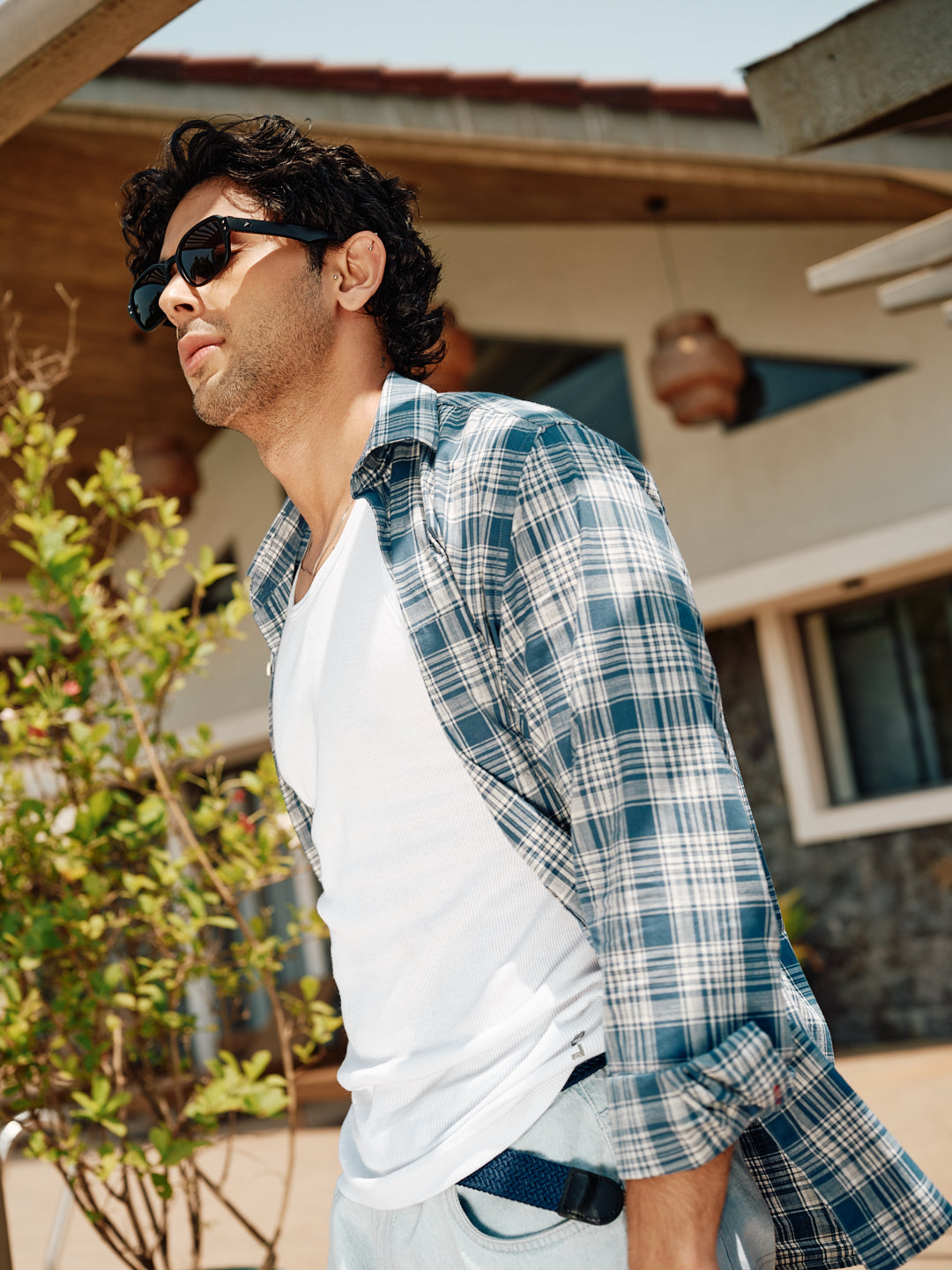 Deep Blue Checked Casual Shirt