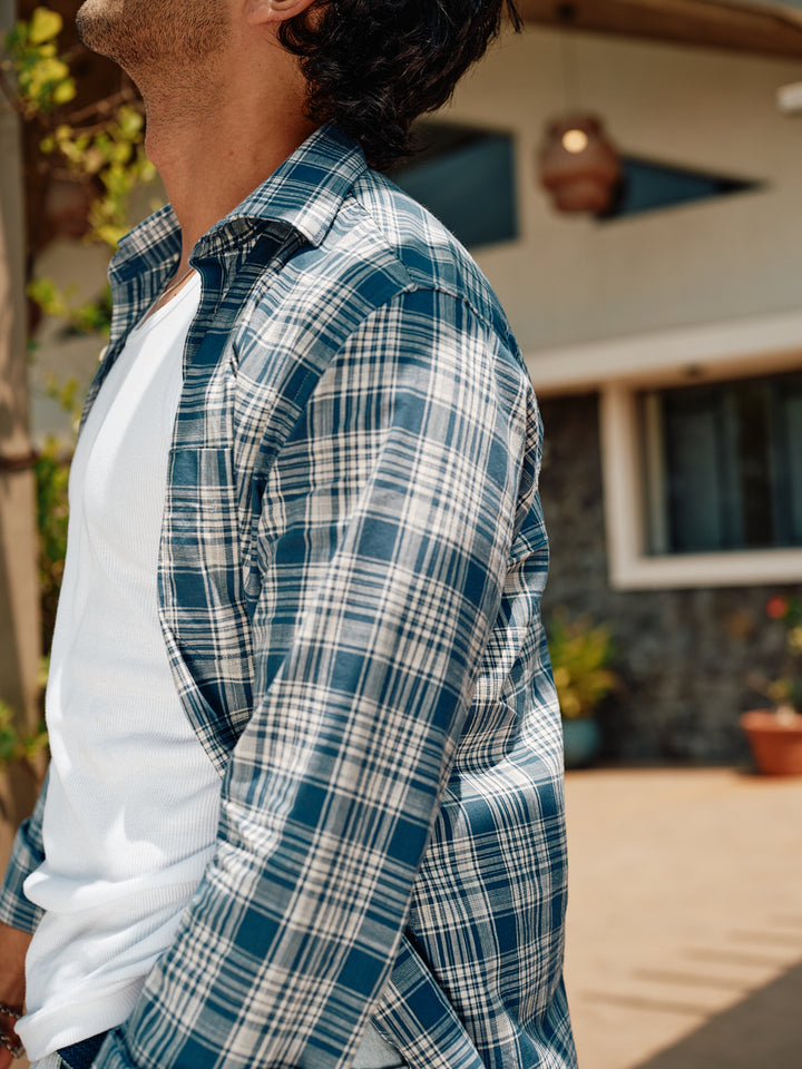 Deep Blue Checked Casual Shirt