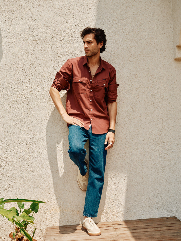 Redwood Rust Plain Urban Casual Shirt