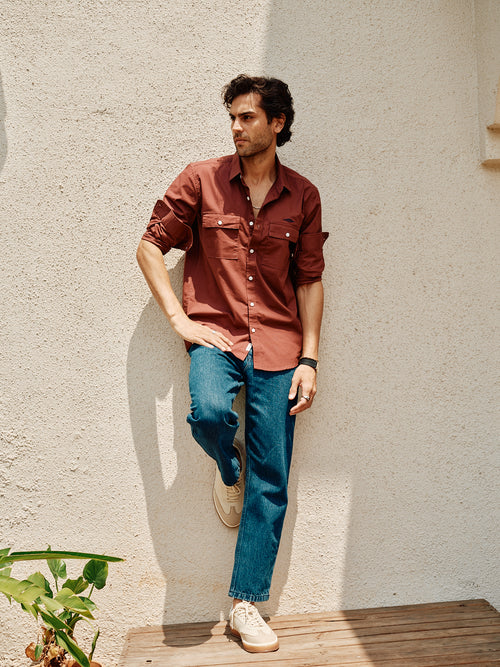 Redwood Rust Plain Urban Casual Shirt