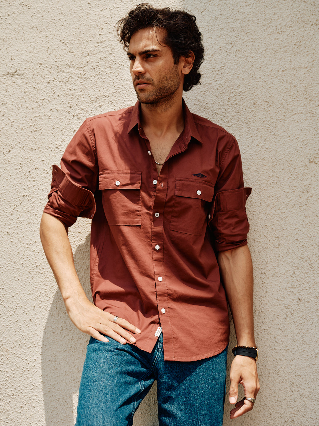 Redwood Rust Plain Urban Casual Shirt