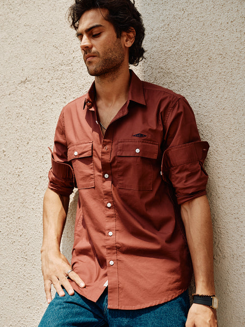 Redwood Rust Plain Urban Casual Shirt