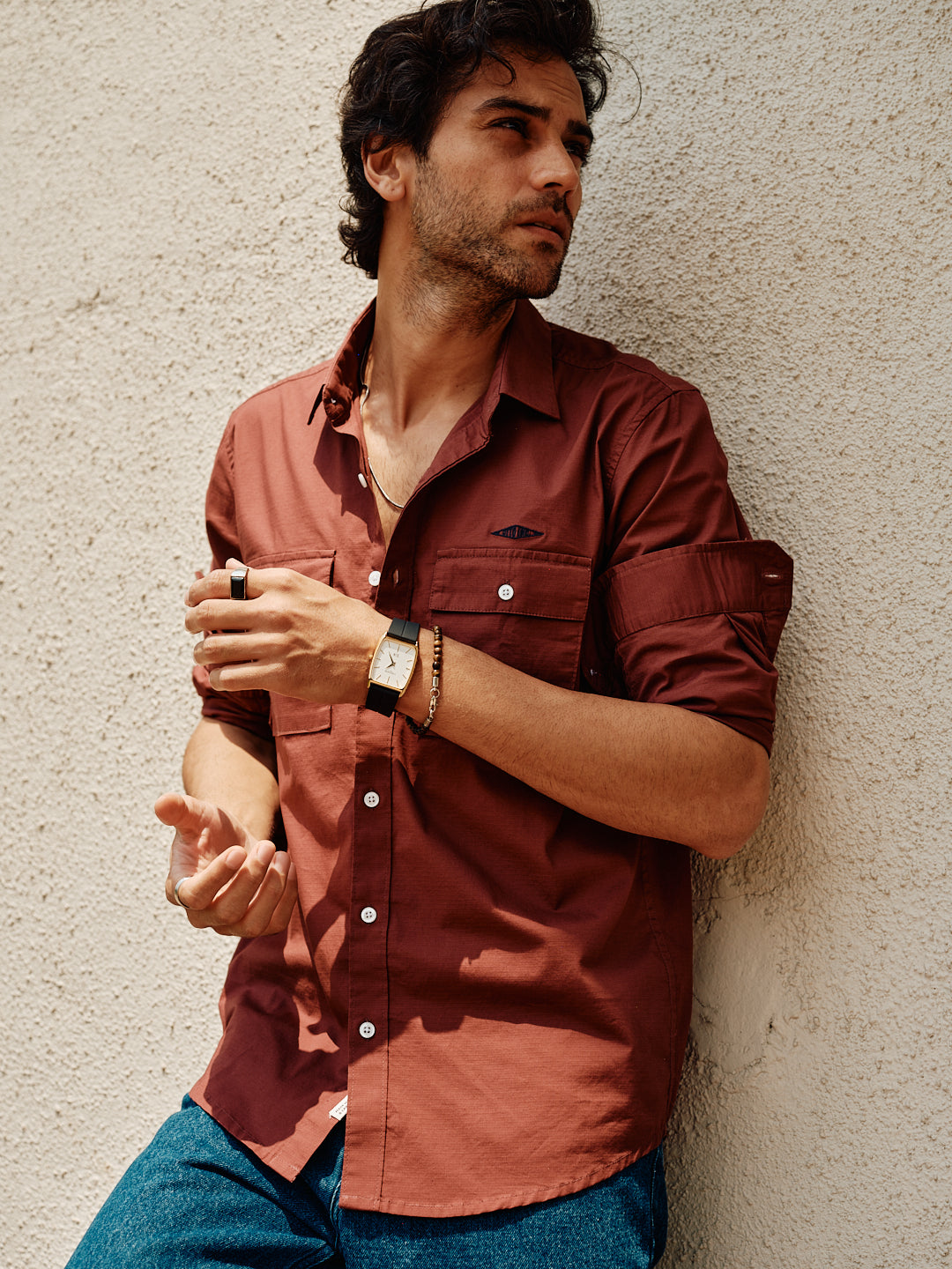 Redwood Rust Plain Urban Casual Shirt