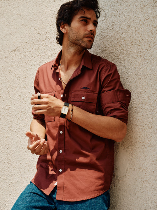 Redwood Rust Plain Urban Casual Shirt