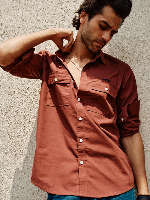 Redwood Rust Plain Urban Casual Shirt