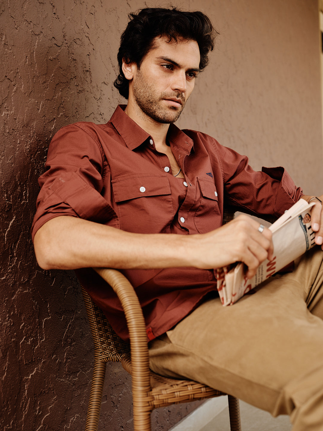 Redwood Rust Plain Urban Casual Shirt