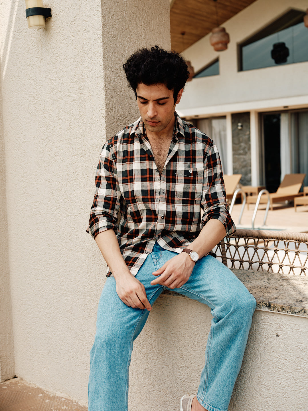 Rust Orange and Black Checked Casual Shirt