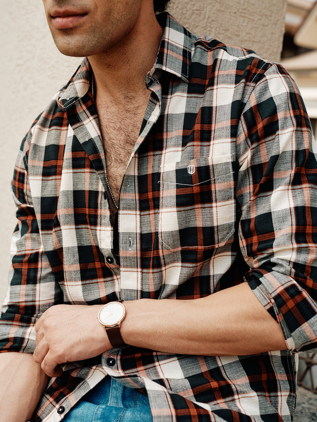 Rust Orange and Black Checked Casual Shirt