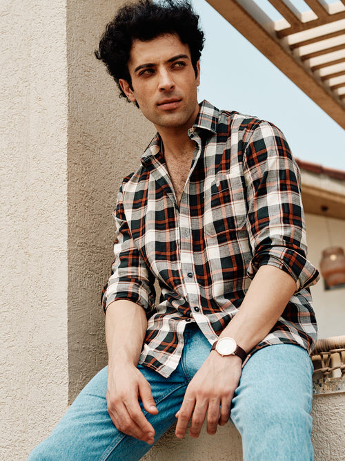 Rust Orange and Black Checked Casual Shirt